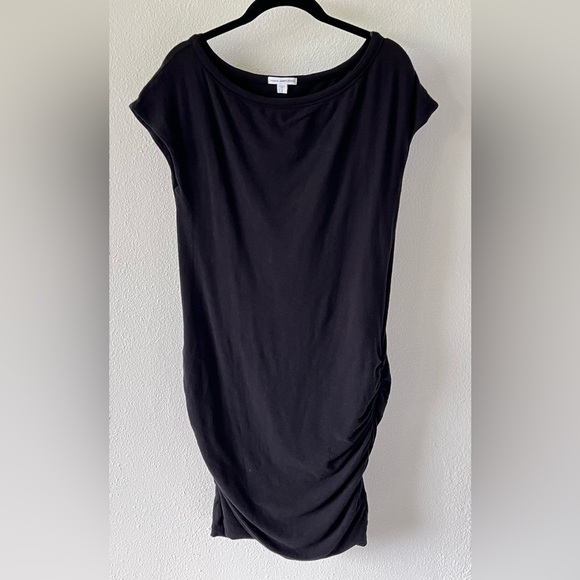 James Perse Standard Ruched Crew Neck Jersey Dress Minimalist Black Size 2 - Picture 2 of 9
